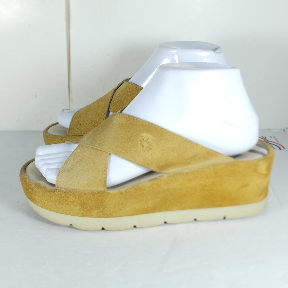 FLY LONDON Women’s Begsfly EU37 US6,5 Yellow Suede Platform Wedge Sandals - Picture 2 of 16